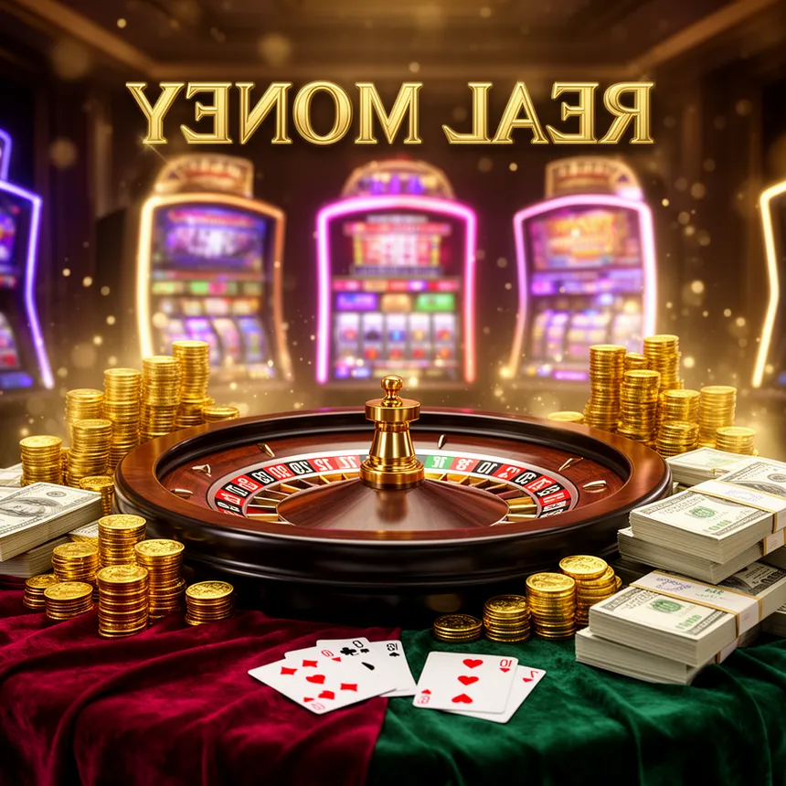 Chandelier above a cluster of roulette and blackjack tables